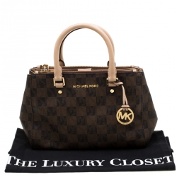 Pre Owned MICHAEL Michael Kors Brown Checkboard Coated canvas Sutton Satchel