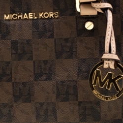 Pre Owned MICHAEL Michael Kors Brown Checkboard Coated canvas Sutton Satchel