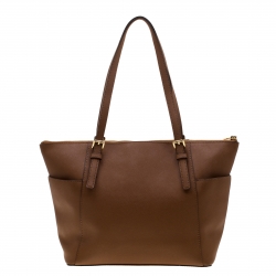 Pre Owned حقيبة يد مايكل كورس سحاب جت ست جلد سافيانو بنية فاتحة