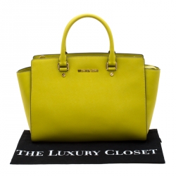 Pre Owned Michael Kors Lime Green Saffiano Leather Medium Selma Tote