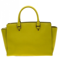 Pre Owned Michael Kors Lime Green Saffiano Leather Medium Selma Tote