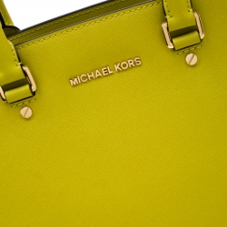 Pre Owned Michael Kors Lime Green Saffiano Leather Medium Selma Tote