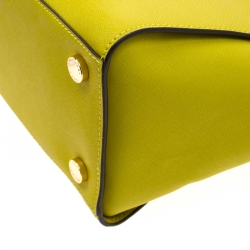 Pre Owned Michael Kors Lime Green Saffiano Leather Medium Selma Tote