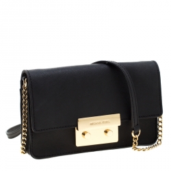 Pre Owned MICHAEL Michael Kors Black Leather Sloan Chain Clutch  