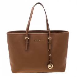 Pre Owned MICHAEL Michael Kors Brown Leather Jet Set Travel Tote