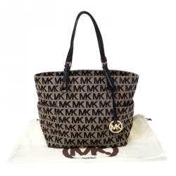 Pre Owned MICHAEL Michael Kors Black/Beige Signature Jacquard Tote 