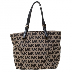 Pre Owned MICHAEL Michael Kors Black/Beige Signature Jacquard Tote 