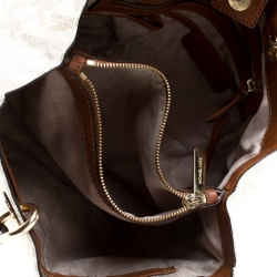 Pre Owned MICHAEL Michael Kors Off White/Brown Signature Coated Canvas Cynthia Tote