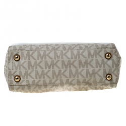 Pre Owned MICHAEL Michael Kors Off White/Brown Signature Coated Canvas Cynthia Tote