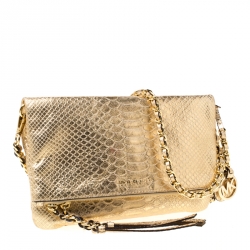 Michael Michael Kors Metallic Gold Python Embossed Leather Foldover Crossbody Bag