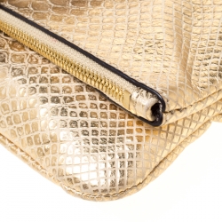 مملوكة مسبقًا Michael Michael Kors Metallic Gold Python Embossed Leather Foldover Crossbody Bag