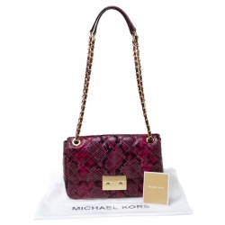Pre Owned Michael Kors Pink Python Embossed Leather Sloan Shoulder Flap Bag