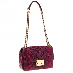 Pre Owned Michael Kors Pink Python Embossed Leather Sloan Shoulder Flap Bag