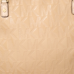 Pre Owned MICHAEL Michael Kors Signature Beige Patent Leather Jet Set Chain Tote