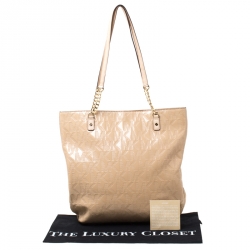 Pre Owned MICHAEL Michael Kors Signature Beige Patent Leather Jet Set Chain Tote