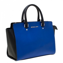 مملوكة مسبقًا Michael Michael Kors Blue/Black Saffiano Leather Medium Selma Tote