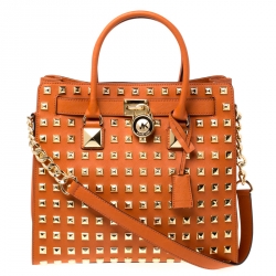 مملوكة مسبقًا حقيبة يد مايكل مايكل كورس هاميلتون مرصعة كبيرة جلد برتقالي