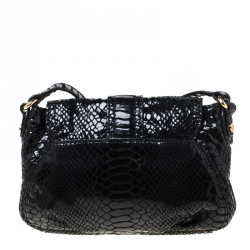 Pre Owned Michael Kors Black Python Embossed Leather Charlton Crossbody Bag