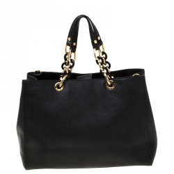 Pre Owned MICHAEL Michael Kors Black Leather Large Cynthia Tote