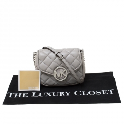 Pre Owned Michael Michael Kors Grey Quilted Leather Small Fulton Crossbody Bag