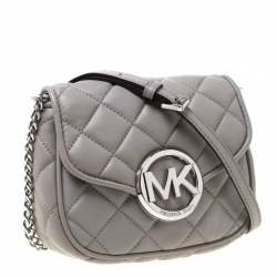 Pre Owned Michael Michael Kors Grey Quilted Leather Small Fulton Crossbody Bag