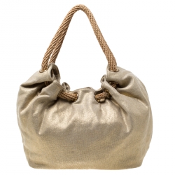 Pre Owned  حقيبة يد مايكل مايكل كورس رينغ كانفاس ميتاليك بيج