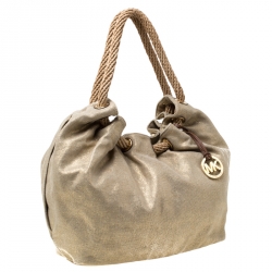 Pre Owned  حقيبة يد مايكل مايكل كورس رينغ كانفاس ميتاليك بيج