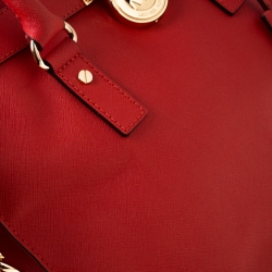 Pre Owned MICHAEL  Michael Kors Orange Saffiano Leather Large Hamilton North South Tote