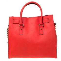 Pre Owned MICHAEL  Michael Kors Orange Saffiano Leather Large Hamilton North South Tote