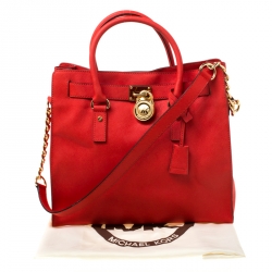Pre Owned MICHAEL  Michael Kors Orange Saffiano Leather Large Hamilton North South Tote