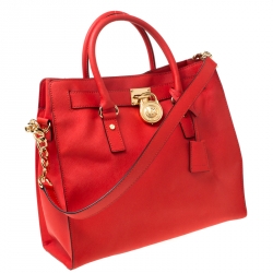 Pre Owned MICHAEL  Michael Kors Orange Saffiano Leather Large Hamilton North South Tote