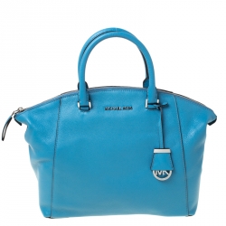 Pre Owned MICHAEL Michael Kors Light Blue Leather Riley Satchel        