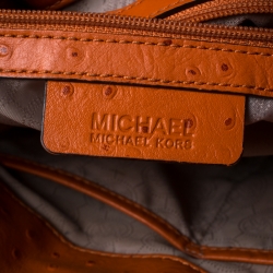 Pre Owned MICHAEL Michael Kors Orange Ostrich Embossed Leather Medium Hamilton Tote