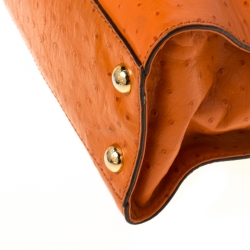 Pre Owned MICHAEL Michael Kors Orange Ostrich Embossed Leather Medium Hamilton Tote