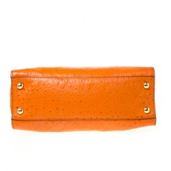 Pre Owned MICHAEL Michael Kors Orange Ostrich Embossed Leather Medium Hamilton Tote