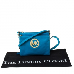 Pre Owned MICHAEL Michael Kors Blue Leather Adele Crossbody Bag