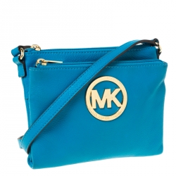 Pre Owned MICHAEL Michael Kors Blue Leather Adele Crossbody Bag