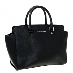 Pre Owned Michael Michael Kors Black Saffiano Leather Medium Selma Tote