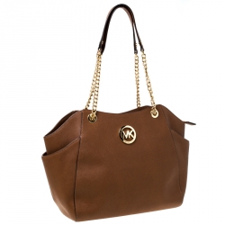 Pre Owned MICHAEL Michael Kors Tan Leather Jet Set Chain Shoulder Bag