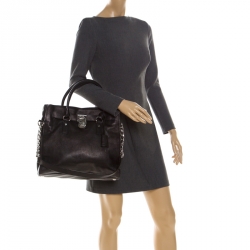 Pre Owned Michael Michael Kors Black Leather Large East West Hamilton Tote