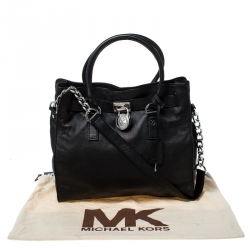 Pre Owned Michael Michael Kors Black Leather Large East West Hamilton Tote