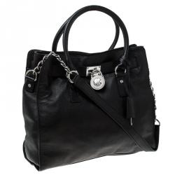 Pre Owned Michael Michael Kors Black Leather Large East West Hamilton Tote