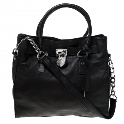 Pre Owned Michael Michael Kors Black Leather Large East West Hamilton Tote