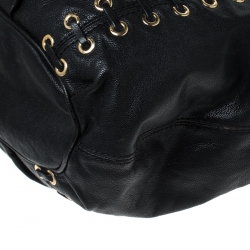 Pre Owned Michael Michael Kors Black Leather Astor Grommet Drawstring Tote