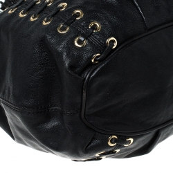 Pre Owned Michael Michael Kors Black Leather Astor Grommet Drawstring Tote