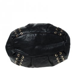 Pre Owned Michael Michael Kors Black Leather Astor Grommet Drawstring Tote