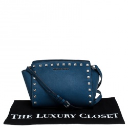 Pre Owned MICHAEL Michael Kors Blue Leather Studded Selma Crossbody Bag