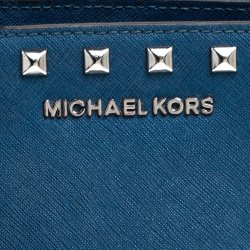 Pre Owned MICHAEL Michael Kors Blue Leather Studded Selma Crossbody Bag