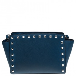 Pre Owned MICHAEL Michael Kors Blue Leather Studded Selma Crossbody Bag