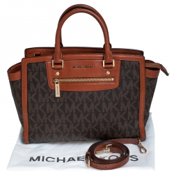 مملوكة مسبقًا MICHAEL Michael Kors Brown Signature Coated Canvas and Leather Selma Tote